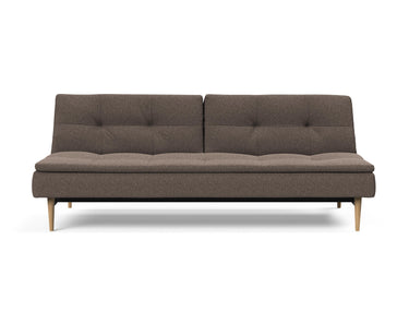 Dublexo Styletto Light Wood sovesofa i 530 Bouclé Taupe, set forfra