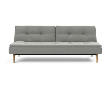 Dublexo Styletto Light Wood sovesofa i 853 Mahoga Dove Grey, set forfra
