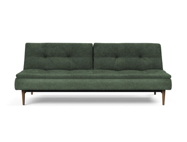 Dublexo Styletto Dark Wood sovesofa i 281 Avella Pine Green, set forfra