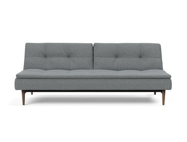 Dublexo Styletto Dark Wood sovesofa i 320 Corocco Shadow Grey, set forfra