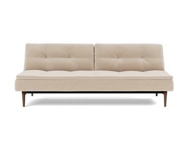 Dublexo Styletto Dark Wood sovesofa i 410 Esina Almond, set forfra