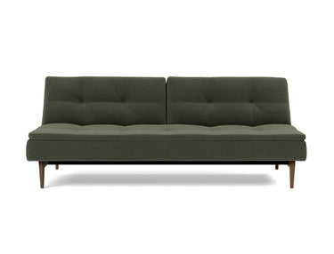 Dublexo Styletto Dark Wood sovesofa i 413 Esina Olive Green, set forfra