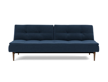 Dublexo Styletto Dark Wood sovesofa i 414 Esina Indigo Blue, set forfra