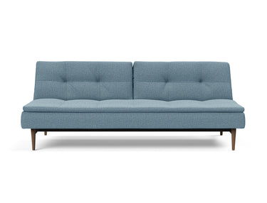 Dublexo Styletto Dark Wood sovesofa i 525 Mixed Dance Light Blue, set forfra