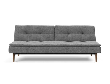 Dublexo Styletto Dark Wood sovesofa i 563 Twist Charcoal, set forfra