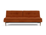 Dublexo Styletto Dark Wood sovesofa i 595 Corduroy Burnt Orange, set forfra