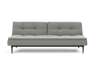 Dublexo Styletto Dark Wood sovesofa i 853 Mahoga Dove Grey, set forfra