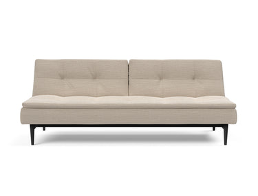 Dublexo Styletto Black Wood sovesofa i 612 Blida Sand Grey, set forfra