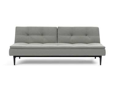 Dublexo Styletto Black Wood sovesofa i 853 Mahoga Dove Grey, set forfra