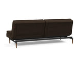 Dublexo Styletto Dark Wood sovesofa i 358 Taura Chocco, set skråt bagfra