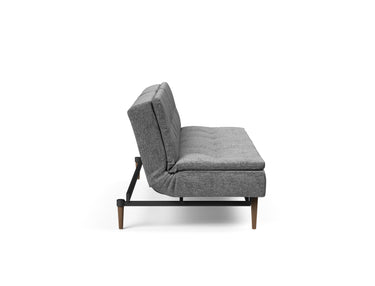 Dublexo Styletto Dark Wood sovesofa i 563 Twist Charcoal, set fra siden