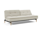Dublexo Styletto Light Wood sovesofa i 527 Mixed Dance Natural, med den ene ryghalvdel lænet tilbage