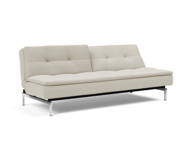 Dublexo Chrome sovesofa i 527 Mixed Dance Natural, med den ene ryghalvdel lænet tilbage
