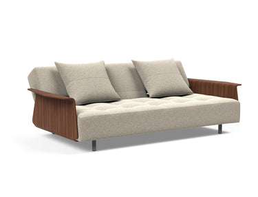 Long Horn D.E.L. sovesofa med armlæn i 539 Bouclé Beige, med ryglænet slået ned som daybed