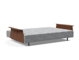 Long Horn D.E.L. sovesofa med armlæn i 565 Twist Granite, slået ud til seng