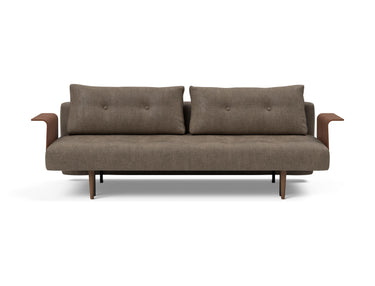 Recast Dark Styletto sovesofa med armlæn i 411 Esina Cedar Brown, set forfra