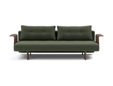 Recast Dark Styletto sovesofa med armlæn i 413 Esina Olive Green, set forfra
