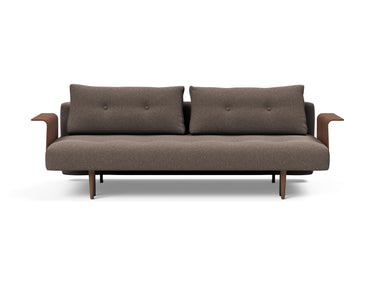 Recast Dark Styletto sovesofa med armlæn i 530 Bouclé Taupe, set forfra