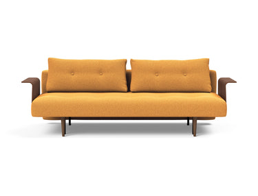 Recast Dark Styletto sovesofa med armlæn i 536 Bouclé Ochre, set forfra