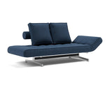 Ghia Chrome daybed i 414 Esina Indigo Blue, med den ene side sænket