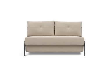 Cubed 140 Chrom sovesofa i 612 Blida Sand Grey, set forfra