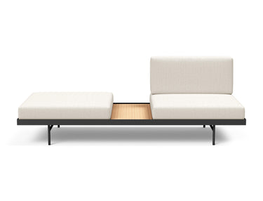 Puri daybed med egetræsbord i 531 Bouclé Off White, set forfra