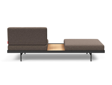 Puri daybed med egetræsbord i 530 Bouclé Taupe, set bagfra