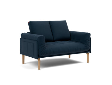 Rollo Bow daybed med Spring madras i 528 Mixed Dance Blue, set skråt forfra
