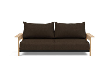Malloy Wood sovesofa i 358 Taura Chocco, set forfra