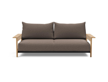 Malloy Wood sovesofa i 530 Bouclé Taupe, set forfra