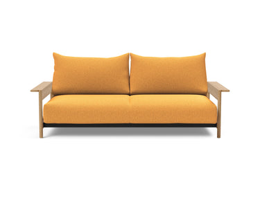 Malloy Wood sovesofa i 536 Bouclé Ochre, set forfra