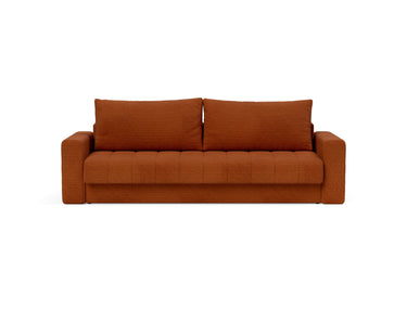 Akello sovesofa med armlæn i 595 Corduroy Burnt Orange, set forfra