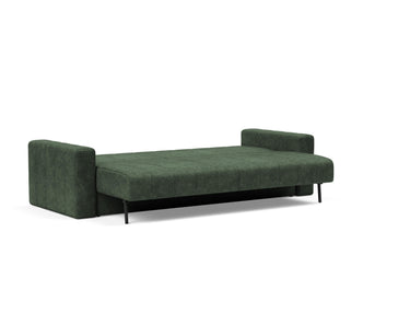 Akello sovesofa med armlæn i 281 Avella Pine Green, slået ud til seng