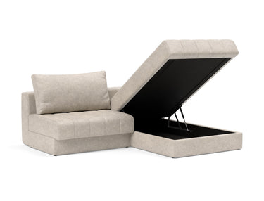 Akello sovesofa med chaiselong i 280 Avella Sand, med åben opbevaring