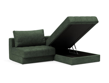 Akello sovesofa med chaiselong i 281 Avella Pine Green, med åben opbevaring