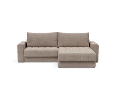 Akello sovesofa med chaiselong og armlæn i 318 Cordufine Beige, set forfra