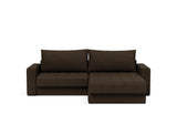 Akello sovesofa med chaiselong og armlæn i 358 Taura Chocco, set forfra