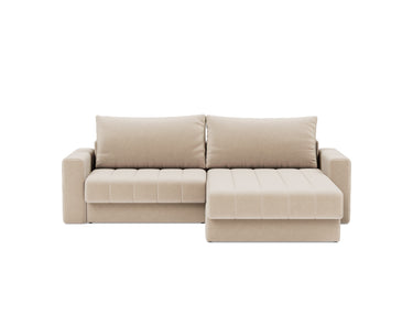 Akello sovesofa med chaiselong og armlæn i 410 Esina Almond, set forfra