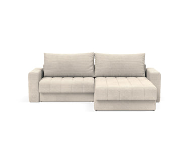 Akello sovesofa med chaiselong og armlæn i 594 Corduroy Ivory, set forfra