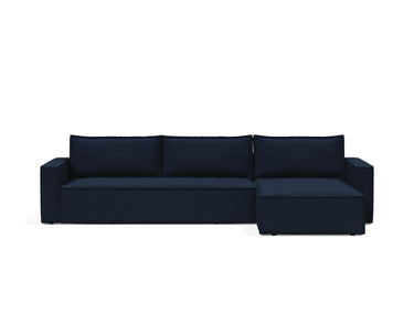 Newilla sovesofa med chaiselong i 528 Mixed Dance Blue, set forfra