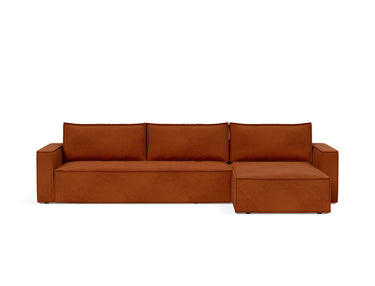 Newilla sovesofa med chaiselong i 595 Corduroy Burnt Orange, set forfra