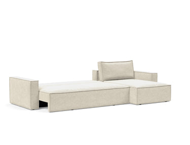 Newilla sovesofa med chaiselong i 357 Taura Off White, slået ud til seng