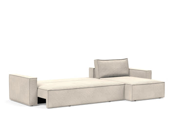 Newilla sovesofa med chaiselong i 594 Corduroy Ivory, slået ud til seng