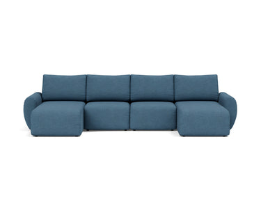 Norum sovesofa U-form med Curve armlæn i 302 Weda Blue, set forfra