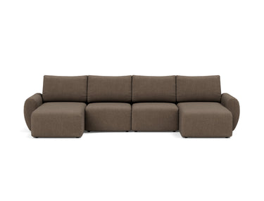 Norum sovesofa U-form med Curve armlæn i 411 Esina Cedar Brown, set forfra