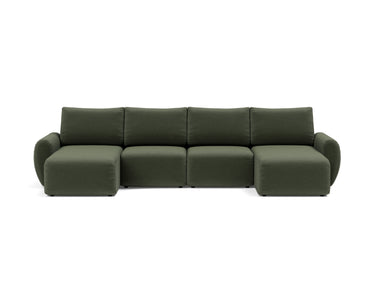Norum sovesofa U-form med Curve armlæn i 413 Esina Olive Green, set forfra