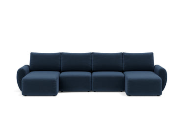 Norum sovesofa U-form med Curve armlæn i 414 Esina Indigo Blue, set forfra