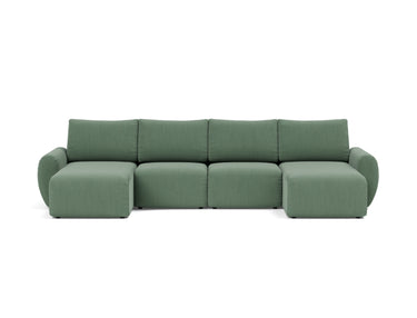 Norum sovesofa U-form med Curve armlæn i 518 Elegance Green, set forfra