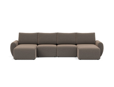 Norum sovesofa U-form med Curve armlæn i 530 Bouclé Taupe, set forfra