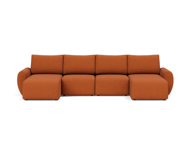 Norum sovesofa U-form med Curve armlæn i 595 Corduroy Burnt Orange, set forfra